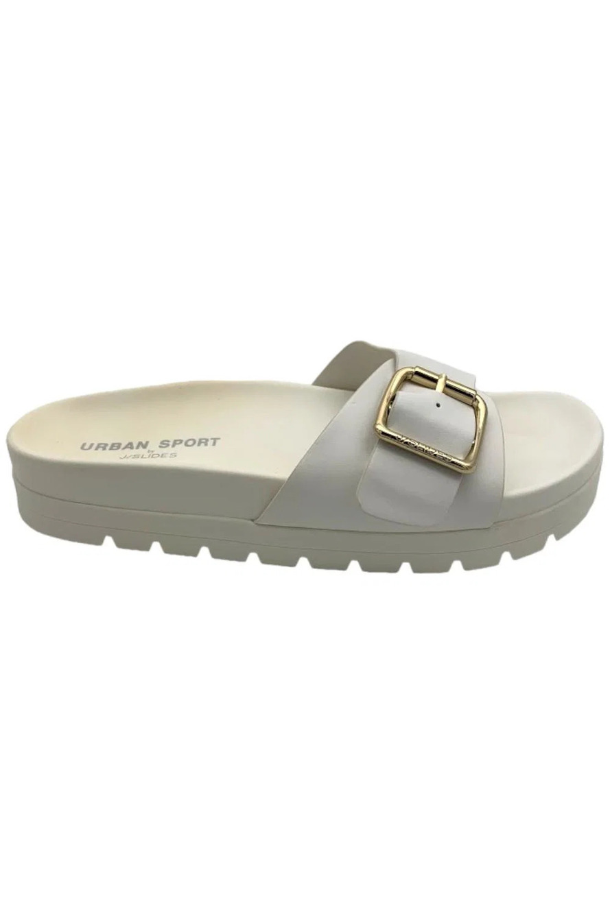 Urban Sport by J/Slides Rosey Buckle Slide Sandal White - Medium